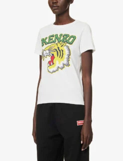 Kenzo Varsity Tiger Brand-print Cotton-jersey T-shirt -Selfridges Store R04145428 WHITE ALT02