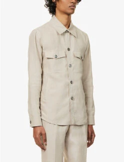 Oscar Jacobson Maverick Spread-collar Regular-fit Linen Overshirt -Selfridges Store R04145850 NATURALBEIGE ALT02