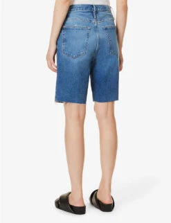 FRAME Bermuda Raw-hem High-rise Denim Shorts -Selfridges Store R04146410 DELAMO ALT03
