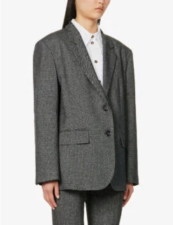 Menaggio Padded-shoulder Woven Blazer -Selfridges Store R04147067 GREY ALT02