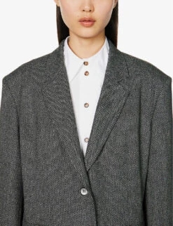 Menaggio Padded-shoulder Woven Blazer -Selfridges Store R04147067 GREY ALT04