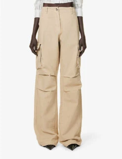Coperni Wide-leg Mid-rise Cotton Trousers -Selfridges Store R04147539 BEIGEBEIGE ALT02