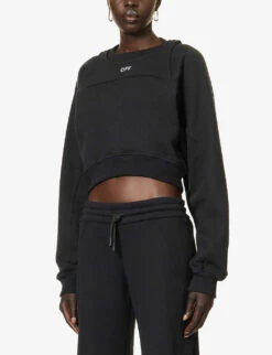 Stamp Cropped Cotton-jersey Sweatshirt -Selfridges Store R04149016 BLACKWHIT ALT02