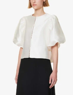By Malina Cleo Round-neck Puff-shoulder Woven Blouse -Selfridges Store R04149443 IVORY ALT02