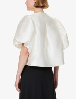 By Malina Cleo Round-neck Puff-shoulder Woven Blouse -Selfridges Store R04149443 IVORY ALT03