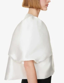 By Malina Cleo Round-neck Puff-shoulder Woven Blouse -Selfridges Store R04149443 IVORY ALT04