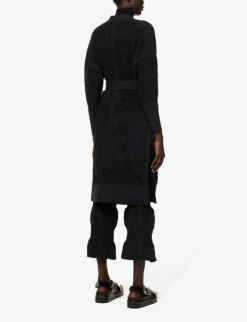 Lattice Textured-pattern Relaxed-fit Recycled-polyester Knitted Coat -Selfridges Store R04149923 BLACK ALT03