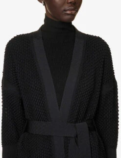 Lattice Textured-pattern Relaxed-fit Recycled-polyester Knitted Coat -Selfridges Store R04149923 BLACK ALT04