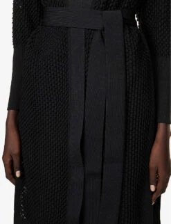 Lattice Textured-pattern Relaxed-fit Recycled-polyester Knitted Coat -Selfridges Store R04149923 BLACK ALT05