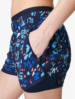 Sweaty Betty On Your Marks 4’’ Graphic-print Stretch Recycled Polyester-blend Shorts -Selfridges Store R04150362 BLUEANIMALPRINT ALT04