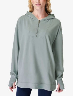 Sweaty Betty Enlighten Stretch Cotton-blend Fleece Hoody -Selfridges Store R04150385 MISTBLUE ALT02