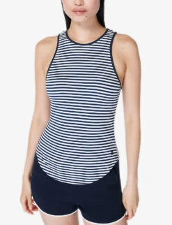 Sweaty Betty Harper Striped Rib Stretch-modal Top -Selfridges Store R04150390 NAVYWHITESTRIPE ALT02
