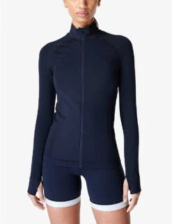 Sweaty Betty Athlete Seamless Zip-up Stretch-woven Top -Selfridges Store R04150504 NAVYBLUE ALT02