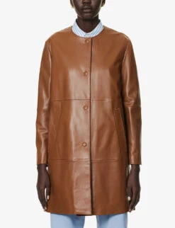 Weekend Max Mara Maia Round-neck Leather Coat -Selfridges Store R04151177 TOBACCO ALT02