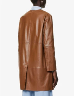 Weekend Max Mara Maia Round-neck Leather Coat -Selfridges Store R04151177 TOBACCO ALT03