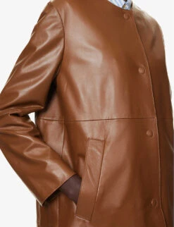 Weekend Max Mara Maia Round-neck Leather Coat -Selfridges Store R04151177 TOBACCO ALT04