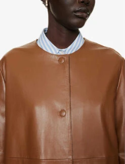 Weekend Max Mara Maia Round-neck Leather Coat -Selfridges Store R04151177 TOBACCO ALT05