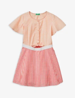 Benetton Vichy Gingham-print Elasticated-waist Cotton-poplin Dress 6-14 Years