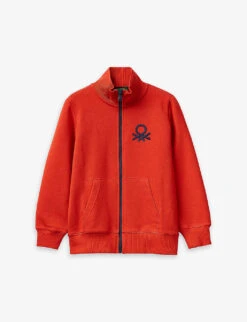 Benetton Logo-embroidered Zip-up Cotton Sweatshirt 6-14 Years