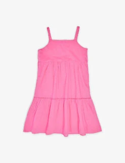 Benetton Butterfly-embroidered Square-neck Cotton Dress 1-6 Years -Selfridges Store R04151702 BRIGHTPINK ALT02