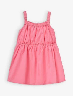 Benetton Square-neck Elasticated-waist Cotton-poplin Dress 1-6 Years