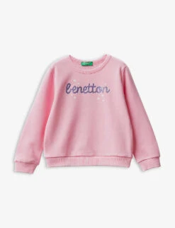 Benetton Glittered-logo Colour-blocked Organic-cotton Sweatshirt 1-6 Years
