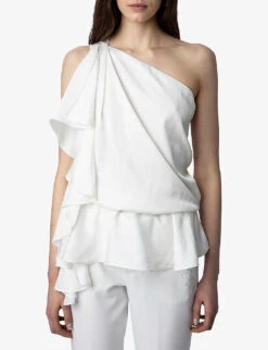 Zadig & Voltaire Tic Asymmetric-neck Satin Recycled Polyester-blend Top -Selfridges Store R04151967 JUDO ALT02