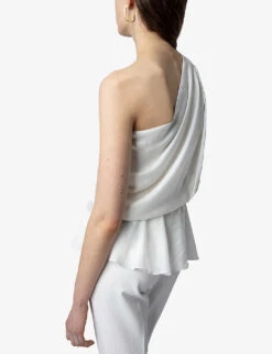 Zadig & Voltaire Tic Asymmetric-neck Satin Recycled Polyester-blend Top -Selfridges Store R04151967 JUDO ALT03