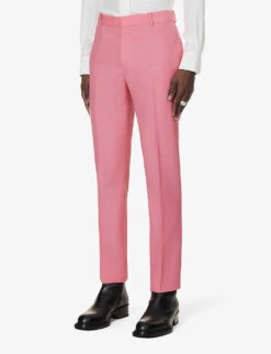 Alexander McQueen Tapered-leg Regular-fit Wool Cigarette Trousers -Selfridges Store R04152979 PINK ALT02