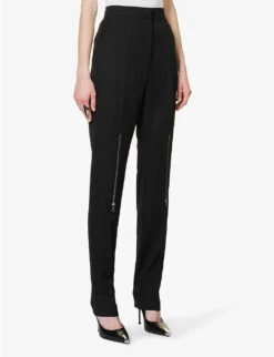 Alexander McQueen Zip-embellished Straight-leg Mid-rise Wool Trousers -Selfridges Store R04153260 BLACK ALT02