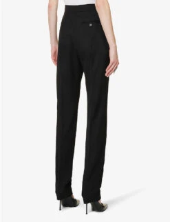 Alexander McQueen Zip-embellished Straight-leg Mid-rise Wool Trousers -Selfridges Store R04153260 BLACK ALT03