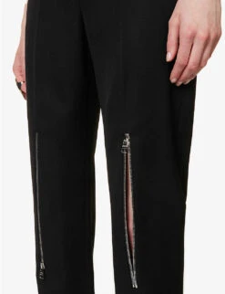 Alexander McQueen Zip-embellished Straight-leg Mid-rise Wool Trousers -Selfridges Store R04153260 BLACK ALT04
