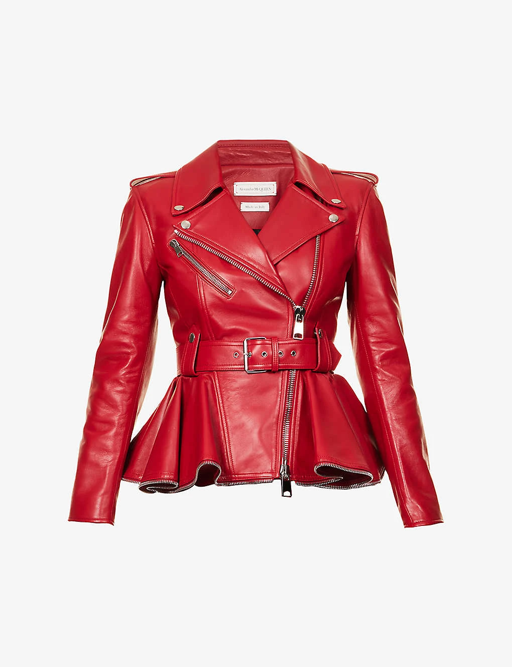 Alexander McQueen Peplum-hem Notched-collar Leather Jacket 1 Alexander McQueen Peplum-hem Notched-collar Leather Jacket