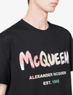 Alexander McQueen Graffiti Graphic-print Regular-fit Cotton-jersey T-shirt -Selfridges Store R04153558 BLACKMIX ALT04