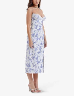 Charlotte Floral-print Fitted-corset Stretch-woven Midi Dress 6 Charlotte Floral-print Fitted-corset Stretch-woven Midi Dress -Selfridges Store R04154060 BLUE ALT02