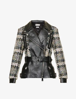 Alexander McQueen Tweed Collared Leather Jacket