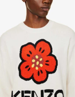 Kenzo Boke Flower Graphic-print Wool-knit Jumper -Selfridges Store R04155579 OFFWHITE ALT04