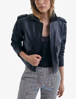 Ikks Stud-embellished Cropped Leather Jacket -Selfridges Store R04156314 BLACK ALT02