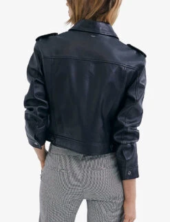 Ikks Stud-embellished Cropped Leather Jacket -Selfridges Store R04156314 BLACK ALT03