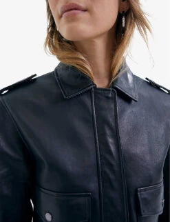 Ikks Stud-embellished Cropped Leather Jacket -Selfridges Store R04156314 BLACK ALT04