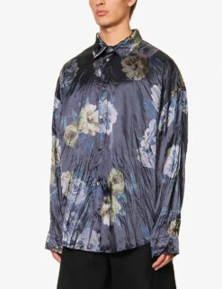 Acne Studios Setar Crinkled Oversized Stretch-satin Shirt -Selfridges Store R04157567 NAVY ALT02