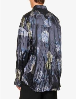 Acne Studios Setar Crinkled Oversized Stretch-satin Shirt -Selfridges Store R04157567 NAVY ALT03