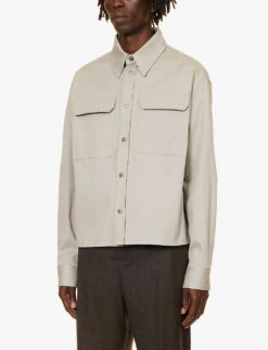 Bottega Veneta Flap-pocket Pleated-cuff Boxy-fit Cotton-twill Shirt -Selfridges Store R04157974 AGATEGREY ALT02