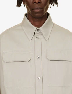Bottega Veneta Flap-pocket Pleated-cuff Boxy-fit Cotton-twill Shirt -Selfridges Store R04157974 AGATEGREY ALT04