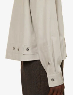 Bottega Veneta Flap-pocket Pleated-cuff Boxy-fit Cotton-twill Shirt -Selfridges Store R04157974 AGATEGREY ALT05