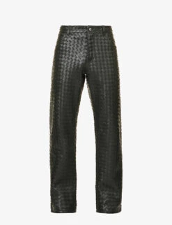 Bottega Veneta Intrecciato Straight-leg Regular-fit Leather Trousers