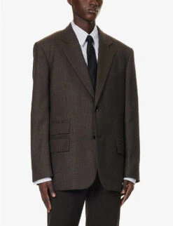 Bottega Veneta Notched-lapel Single-breasted Relaxed-fit Wool Blazer -Selfridges Store R04157979 BROWNREDBLUE ALT02