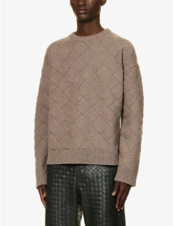 Bottega Veneta Intrecciato-motif Relaxed-fit Stretch-wool Blend Jumper -Selfridges Store R04157987 RIVERBED ALT02