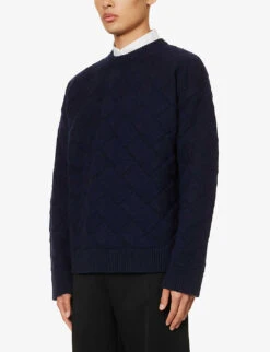Bottega Veneta Braided Relaxed-fit Wool-blend Jumper -Selfridges Store R04157988 NAVY ALT02
