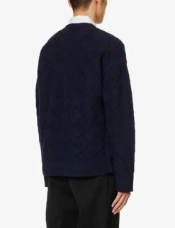 Bottega Veneta Braided Relaxed-fit Wool-blend Jumper -Selfridges Store R04157988 NAVY ALT03
